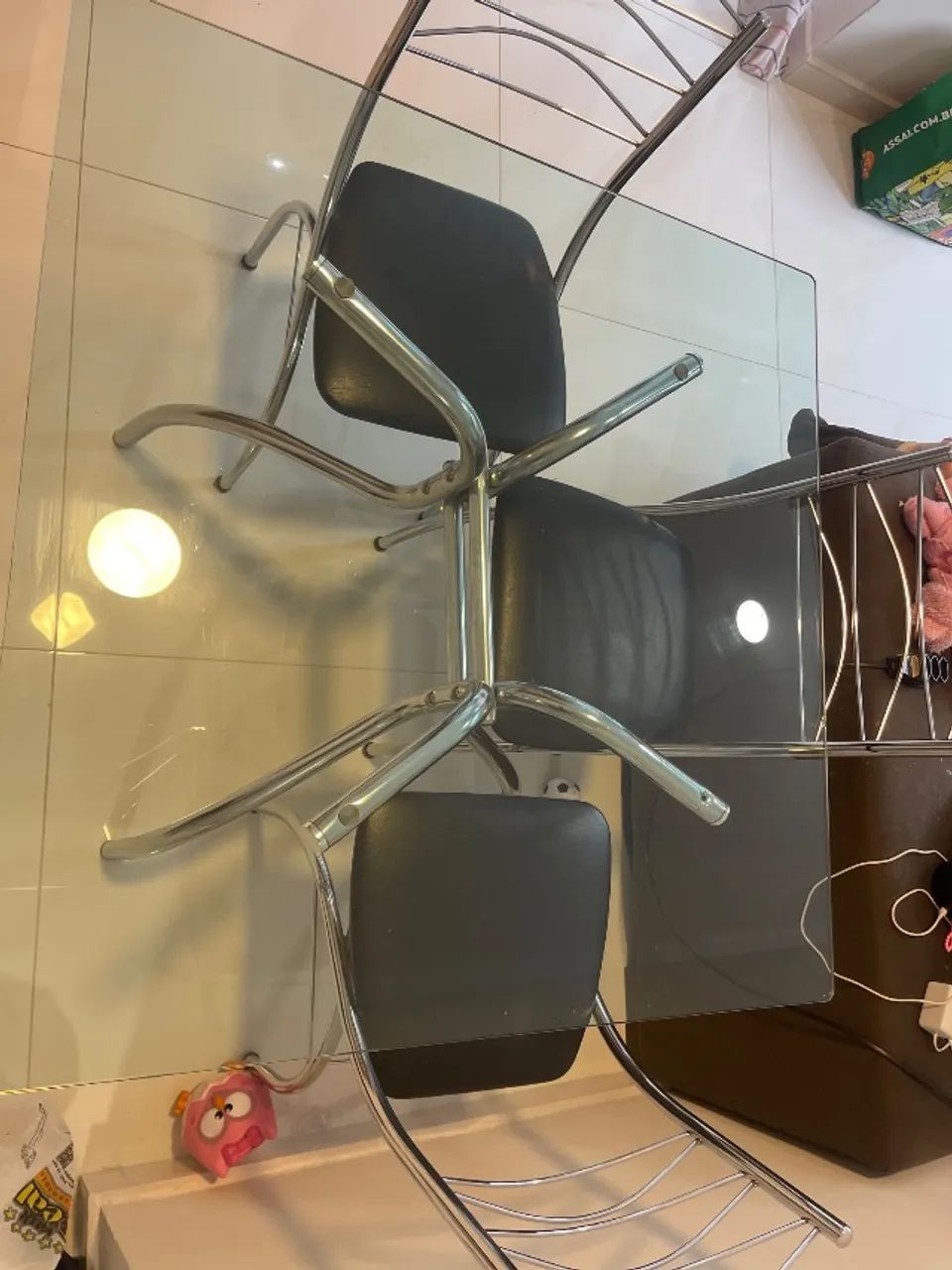 Mesa de jantar vidro quadrada 