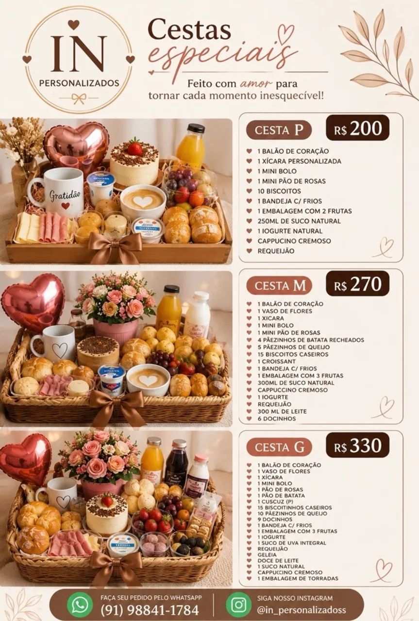 Cestas De chocolate/ café da manhã 