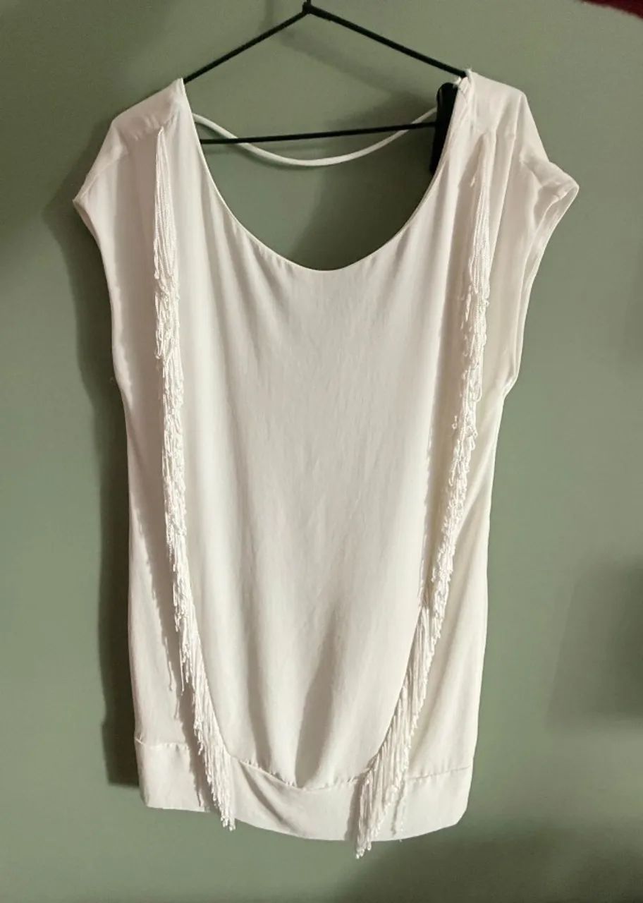 Vestido SHOULDER, off white, franjas - Foto 3