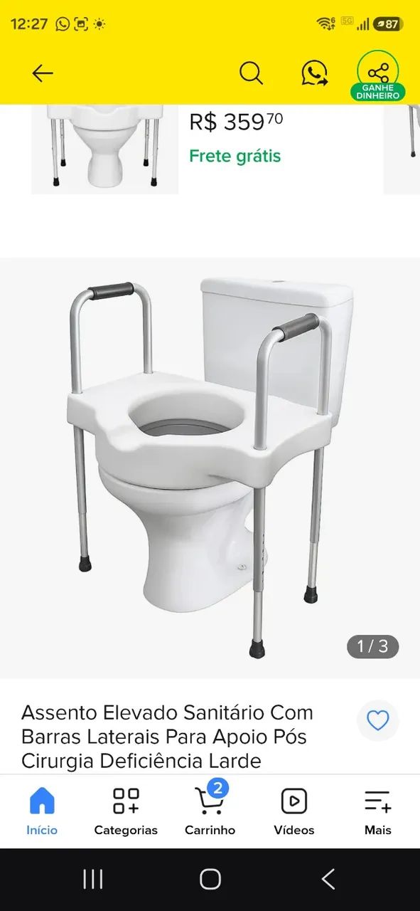 Assento sanitário com barra de apoio 