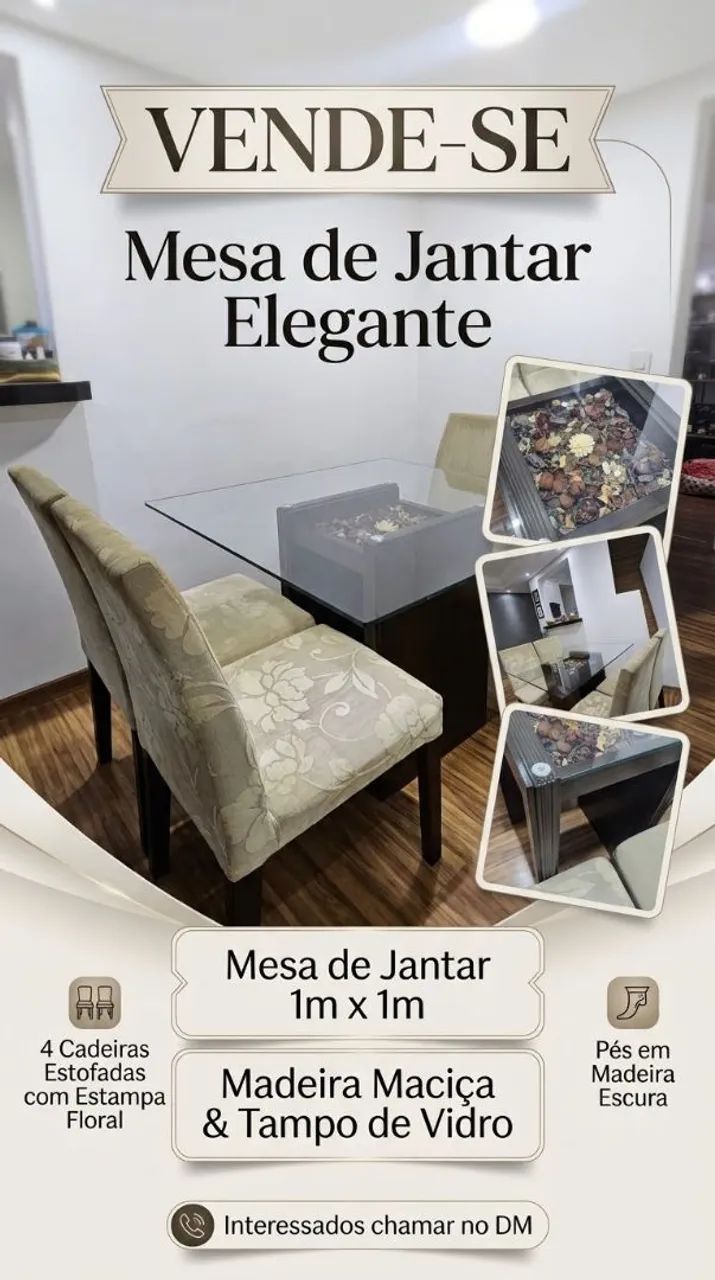Mesa com 4 Cadeiras - Madeira Maciça