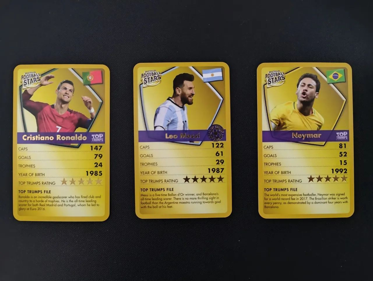 3 Cards Top Trumps (Neymar, Cristiano Ronaldo e Messi)