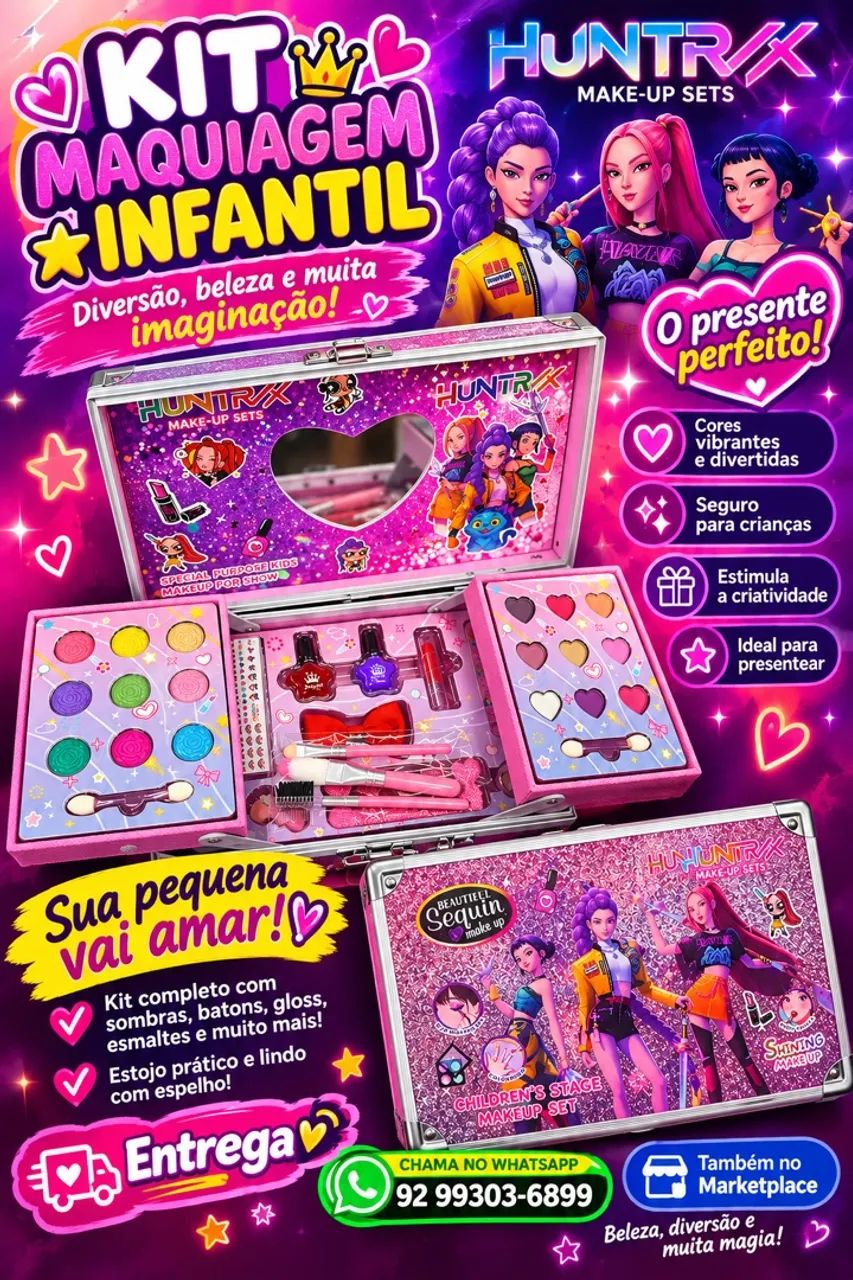 KIT MAQUIAGEM INFANTIL HUNTRX