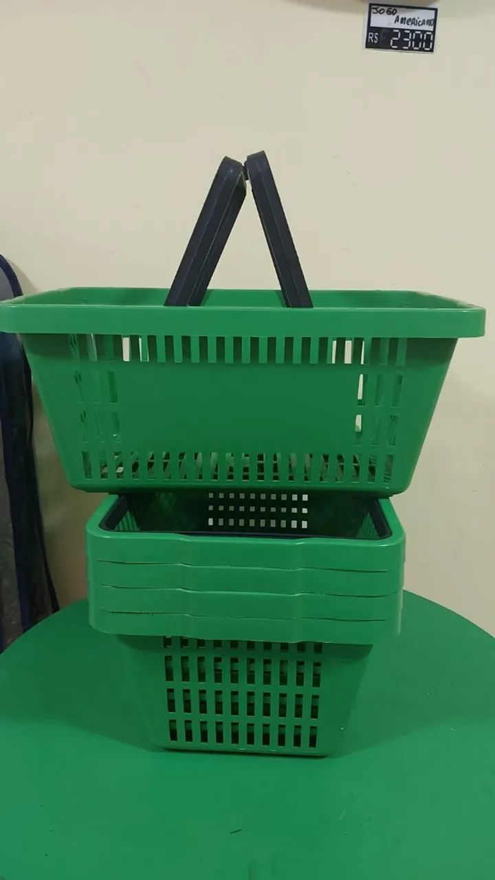 5 Cestos de Compra Verde Com Alça Em Excelentes Condições - Foto 3