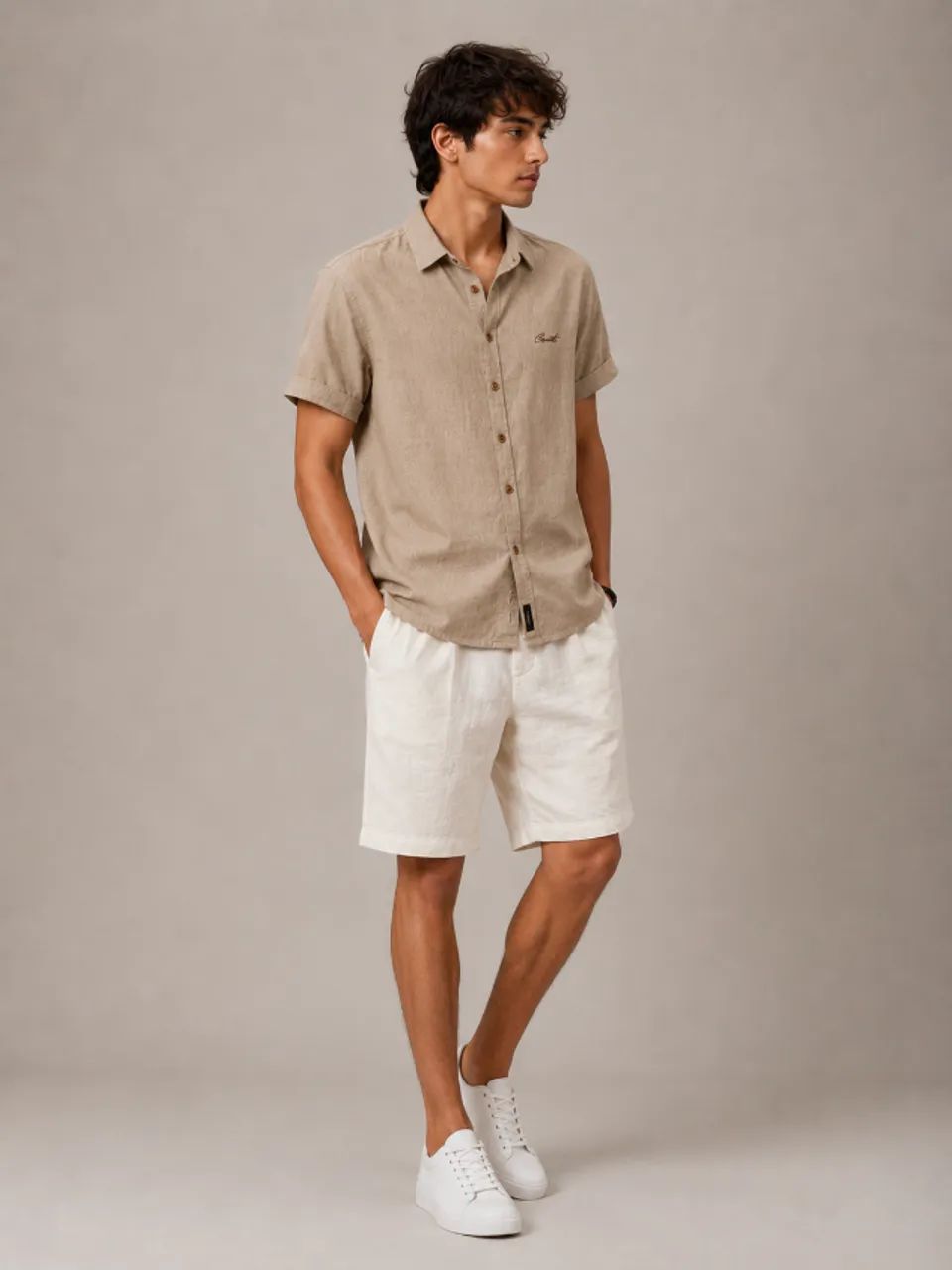 Camisa Masculina Convicto Basic - Bege | Linho Misto - Foto 2