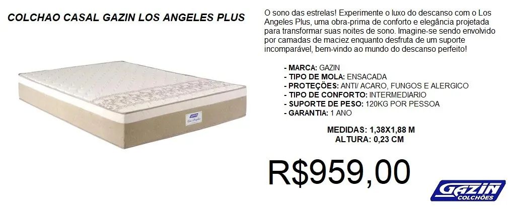 Colchão casal de molas gazin - frete grátis 