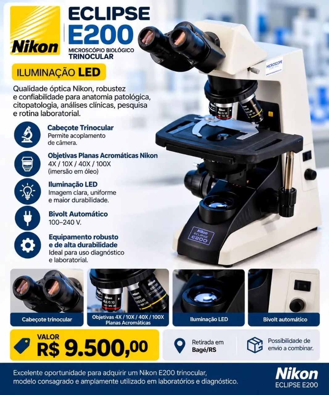 Microscópio NIKON ECLIPSE E200 LED TRINOCULAR