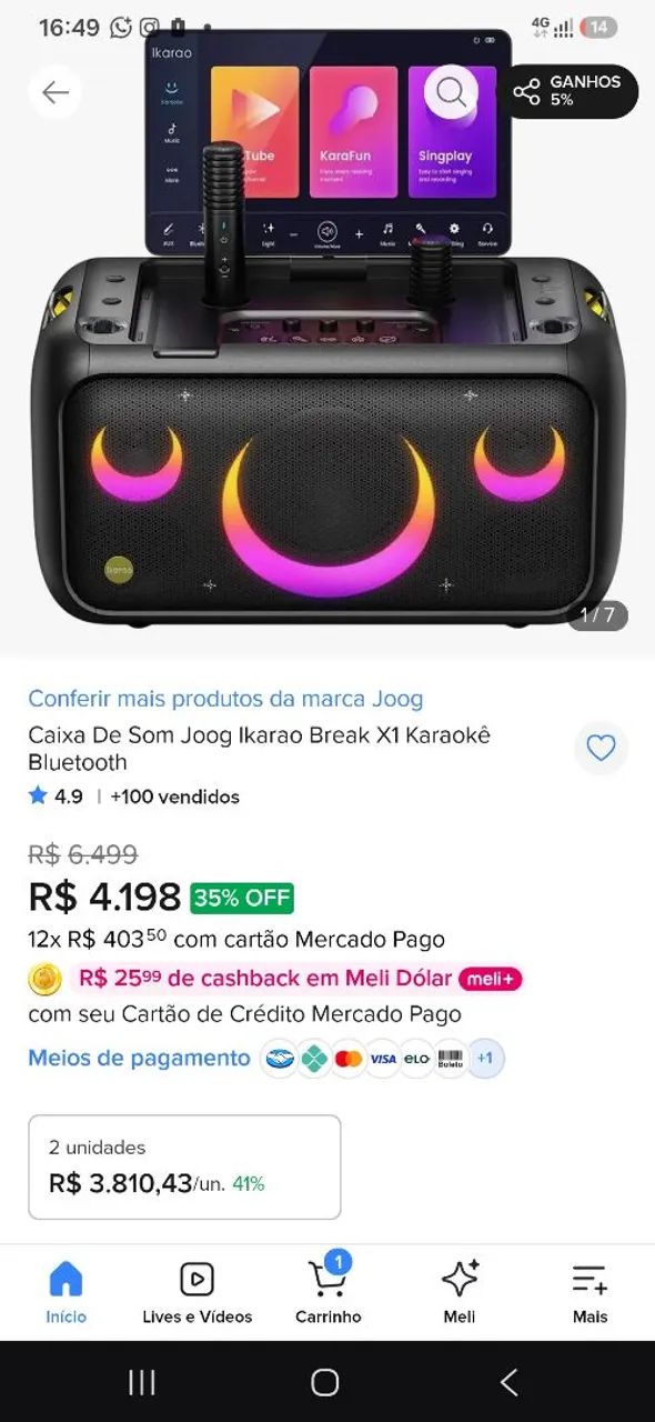 Caixa de Som Karaoke 2 microfones