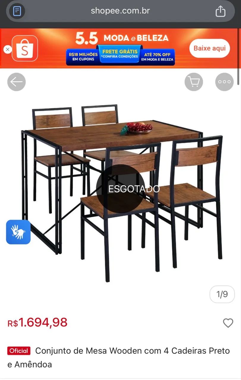 Conjunto de mesa wooden com 4 cadeiras  - Foto 3