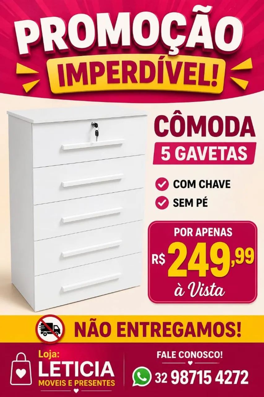 Cômoda 5 gavetas com chave - Foto 4