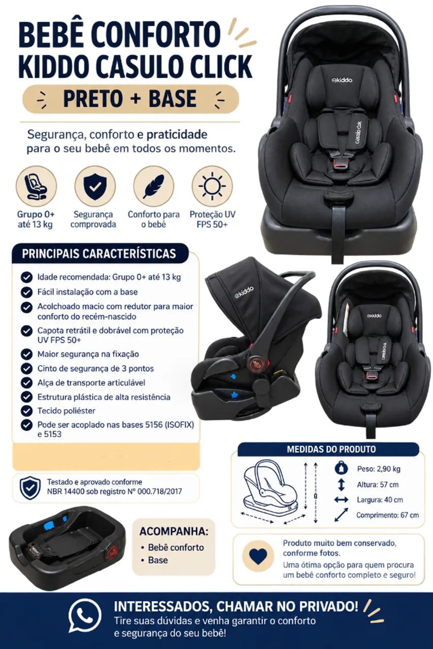 Bebê Conforto Kiddo Casulo Click Preto + Base