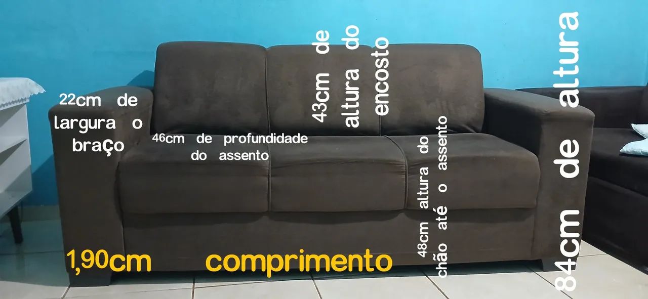 Sofá 3 lugares Suede Marrom - Foto 5