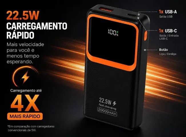 Power Bank 20000mah 22,5w super rápido - Nova - Foto 2
