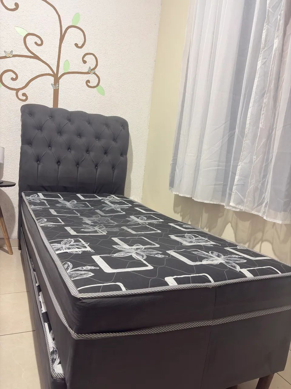 Bicama Box Solteiro + Cabeceira Estofada - Completa