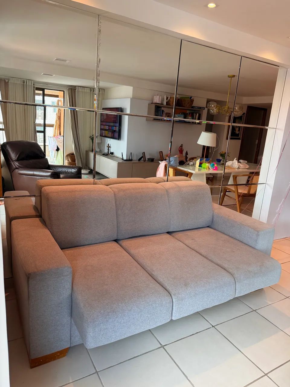 Sofá Retrátil 3 Lugares 2,05m Artflex - Linho Cinza  - Foto 3