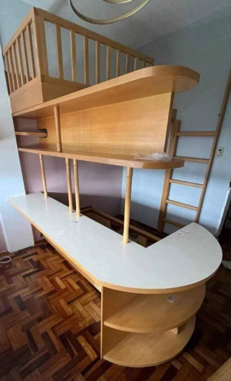 Cama Beliche com Escrivaninha Integrada - Madeira Maciça