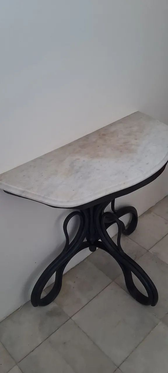 Aparador Meia Lua Mármore + Base Madeira Curva - Console de Entrada - Foto 2
