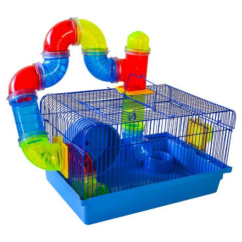 Gaiola Hamster Luxo Completa. 14 Tubos, Rodinha E Comedouro