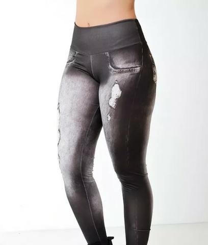 Calça Legging Cintura Alta Imita Jeans