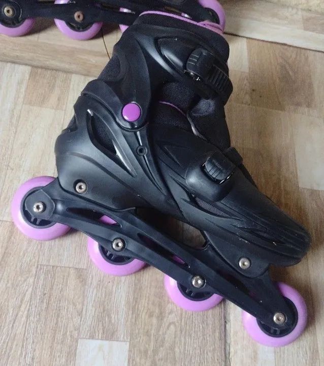 Patins in line tamanho 39-42 preto e roxo - Foto 5