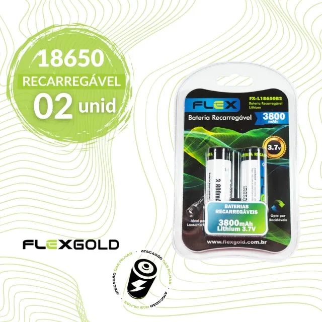 Kit com 2 Baterias Recarregáveis 18650 de 3,7V 3800mAh Flex Gold - Foto 4