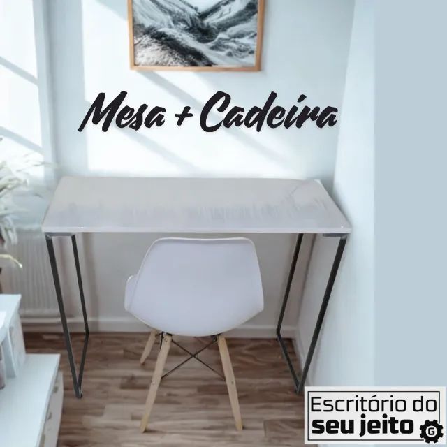 Escrivaninha + cadeira KIT NOVO Mesa Estilo Industrial Multiuso para Escritório Notebook