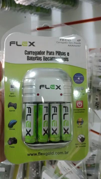 Carregador de Pilhas Flex FX-C03 4P - Novo