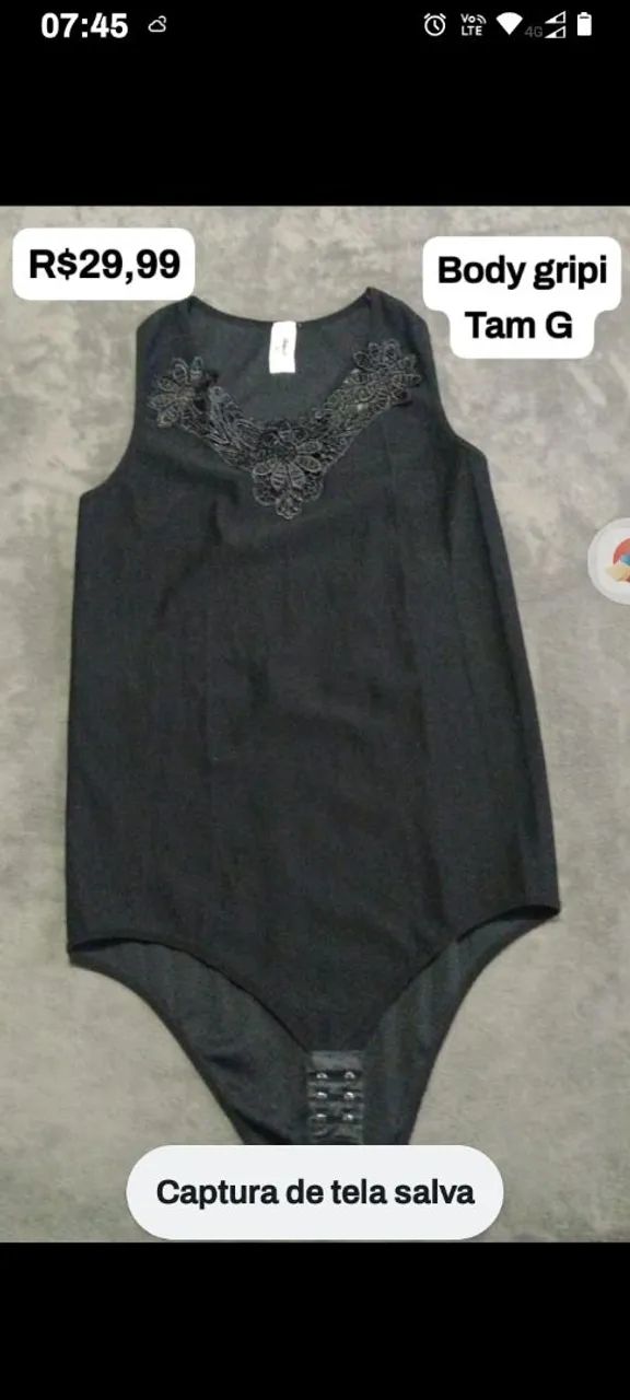 Body rendado preto - Tamanho G - Foto 2