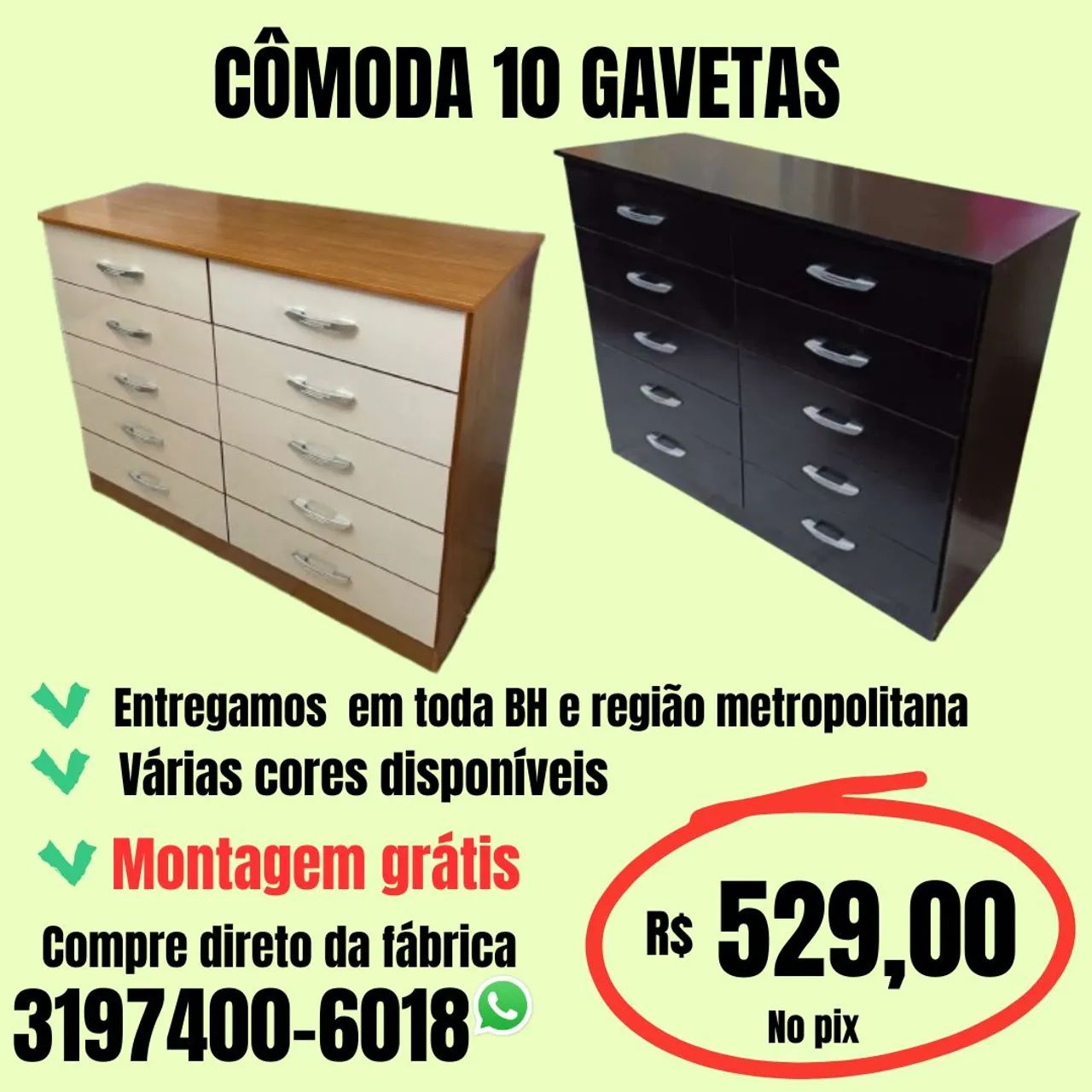 Cômoda 10 gavetas, em liquidação 