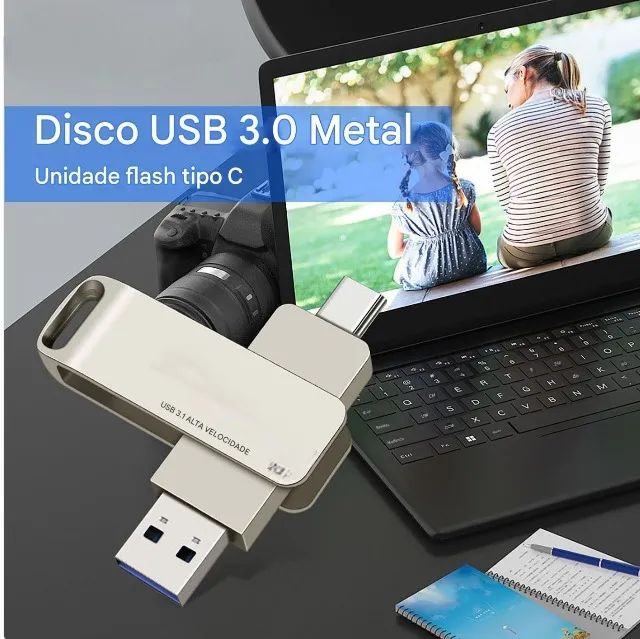 PENDRIVE METALIZADO 2 EM 1, TIPO A E C DE 2TB, INTERFACE USB 3.0 NA COR GRAFITE. - Foto 5