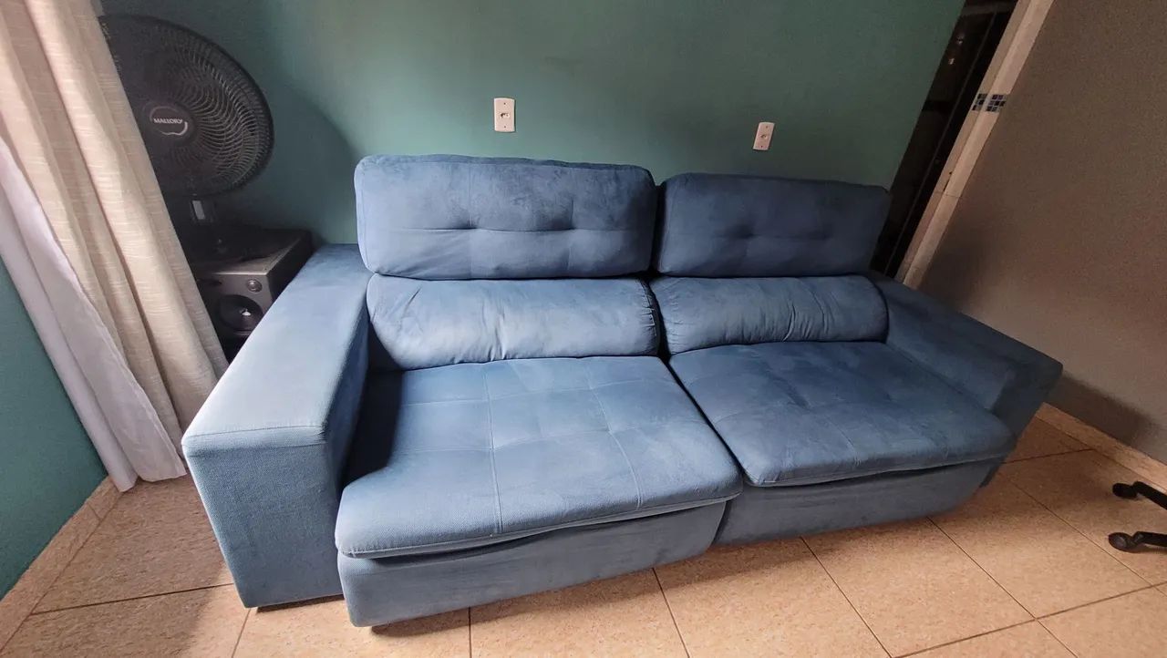 Sofá Retrátil de 4 Lugares Azul - Foto 3