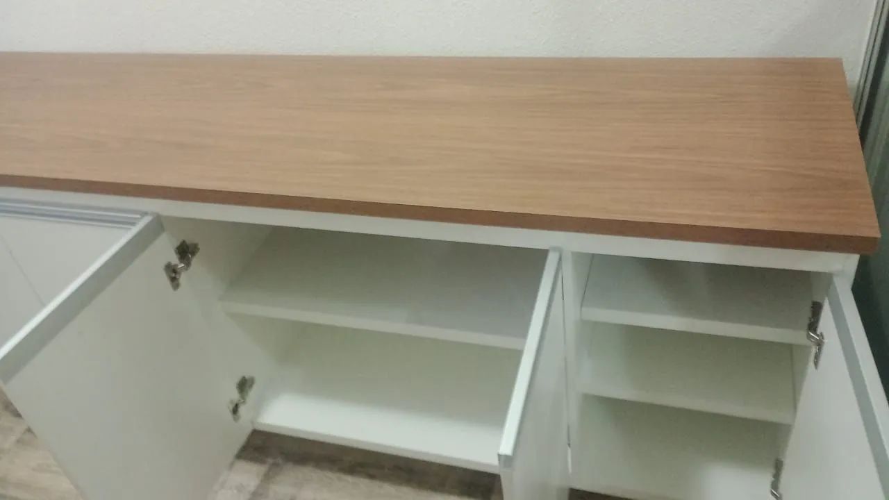 Armário balcão 1,60 branco com amadeirado 100% MDF  - Foto 3