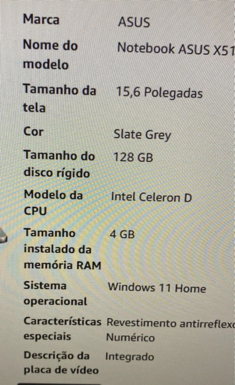 Notebook ASUS X51 - Intel Celeron D - 4GB RAM - 128GB SSD - 15,6 polegadas