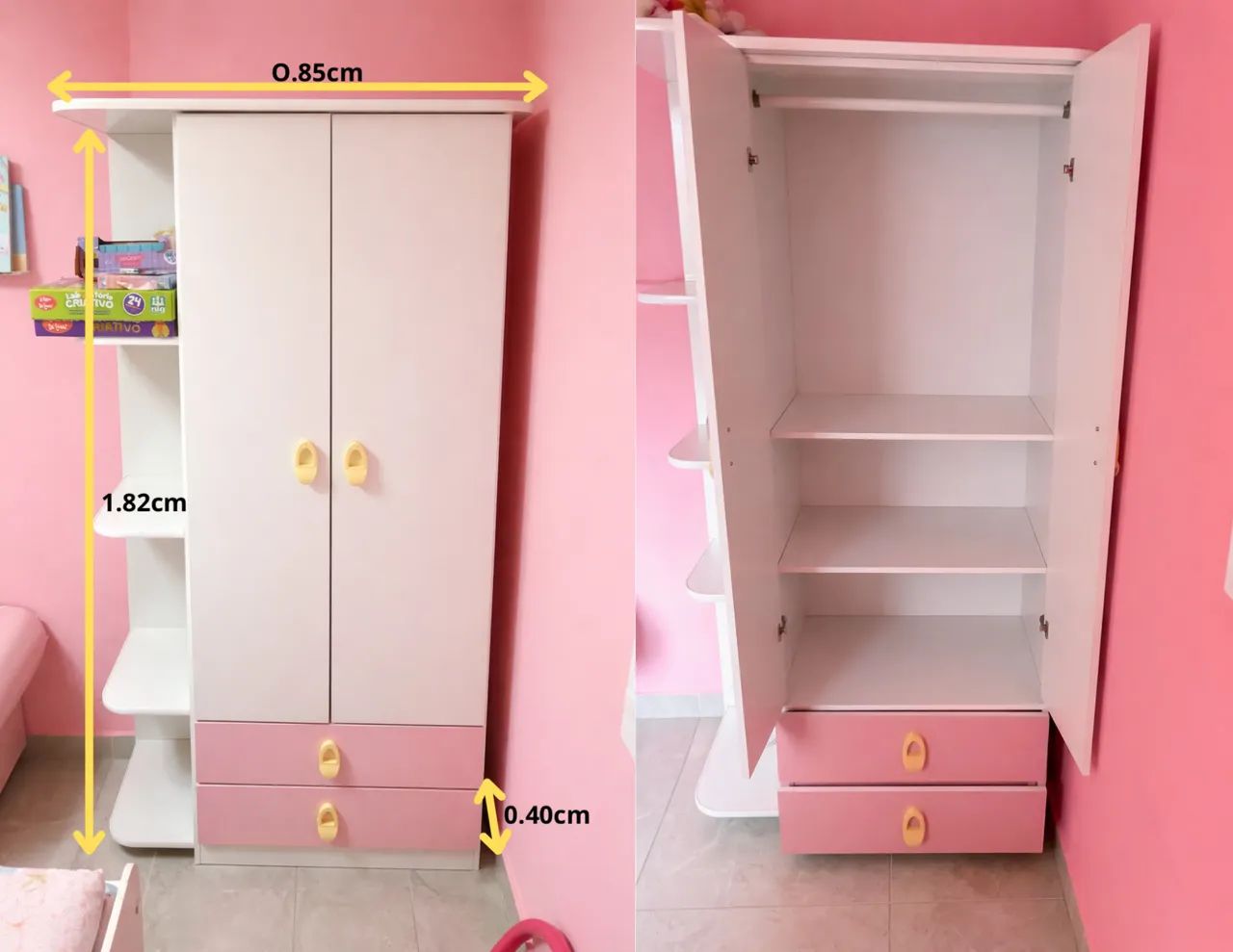 Kit quarto infantil COMPLETO (guarda-roupa, cômoda, Recamier, cortina, cama e colchão) - Foto 2