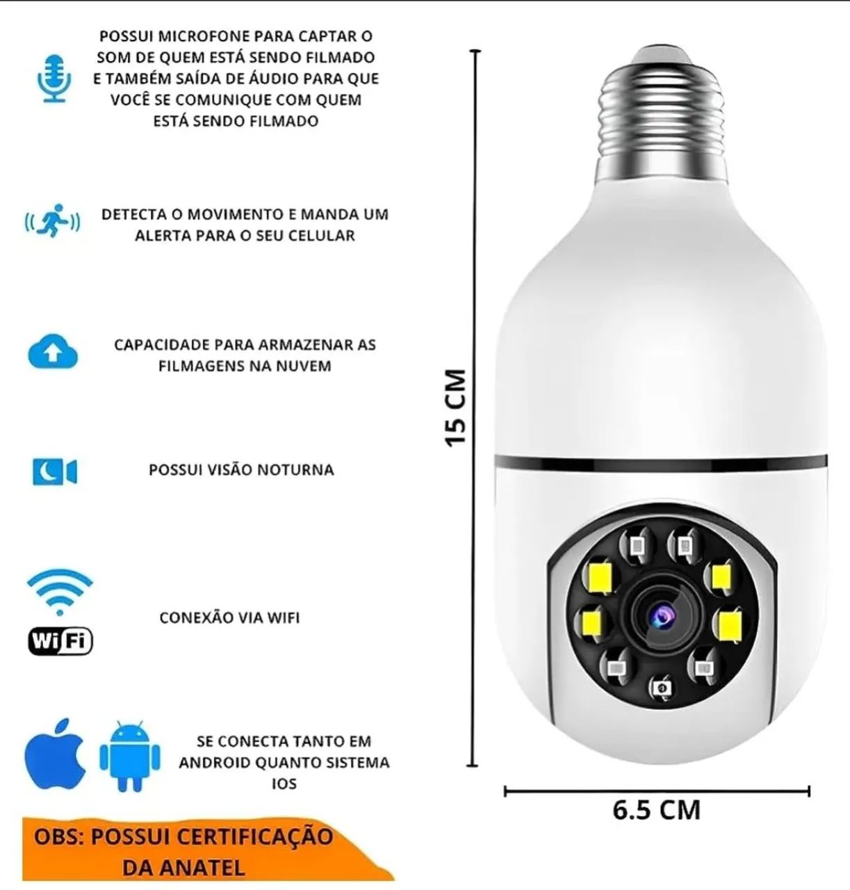 Câmera segurança inteligente Wi-Fi IP - Foto 4