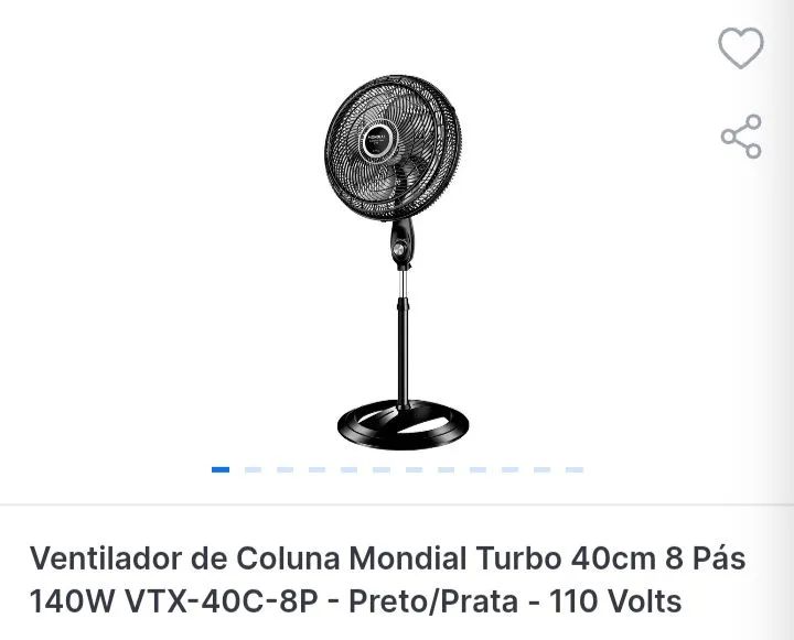 Ventilador de Coluna Mondial Turbo 40cm 8 Pás 140W VTX-40C-8P