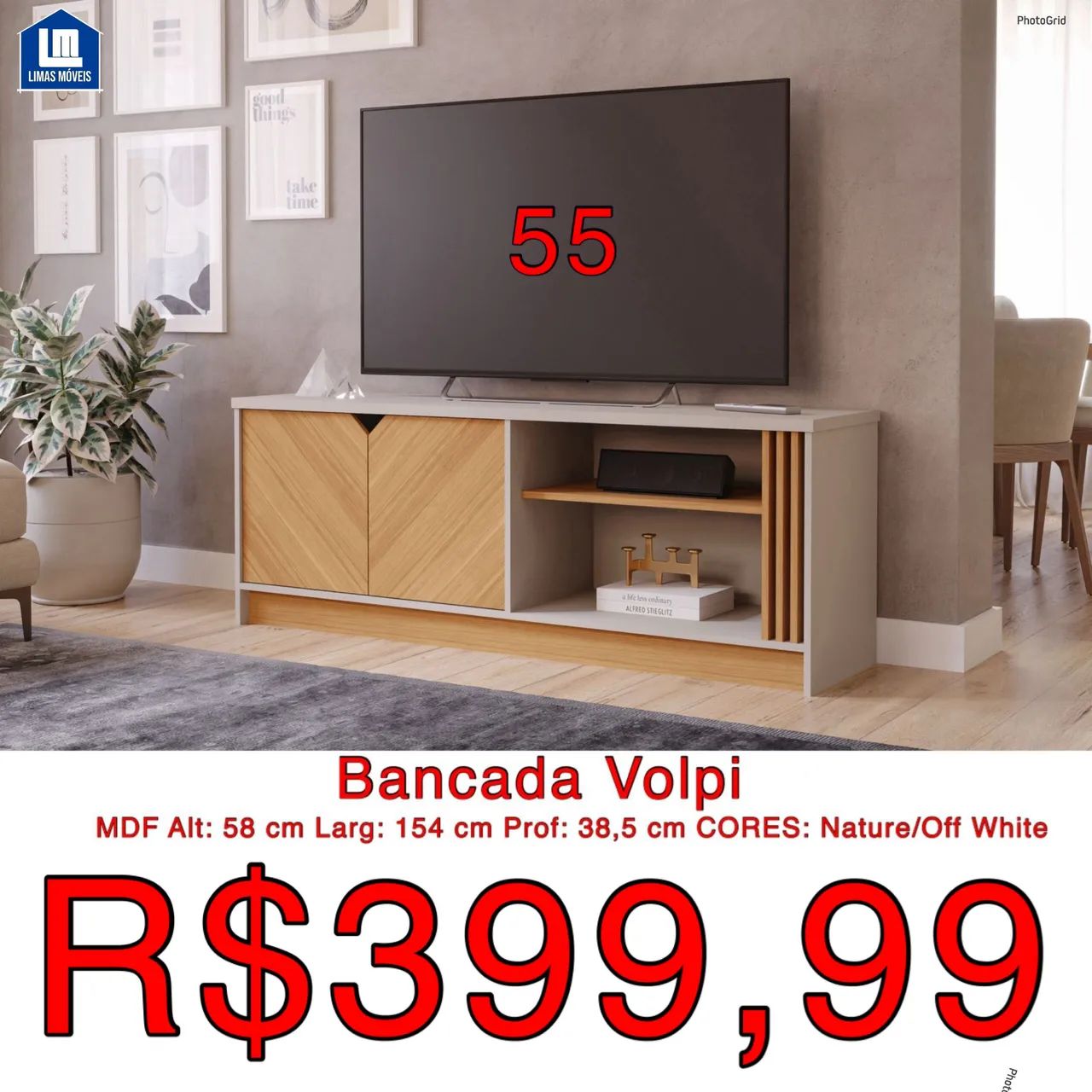 Bancada para TV Volpi - Nature/Off White