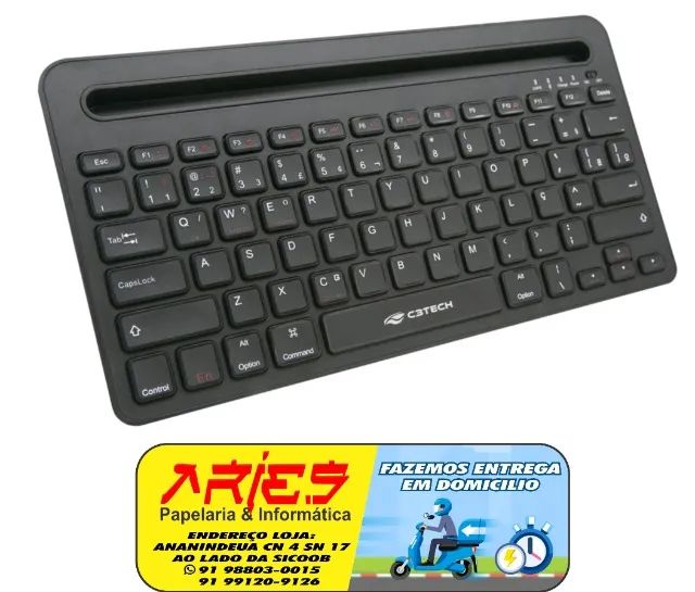TECLADO MULTI DEVICE SEM FIO E BLUETOOTH C3TECH K-BT100BK RECARREGÁVEL