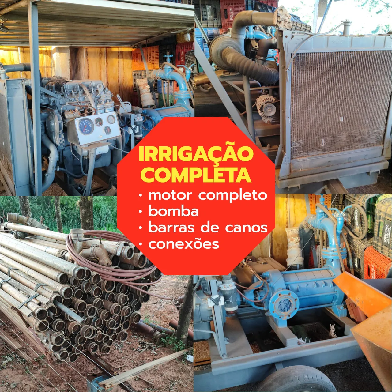 Irrigação Completa porte médio: Motor, bomba, canos e conexões!