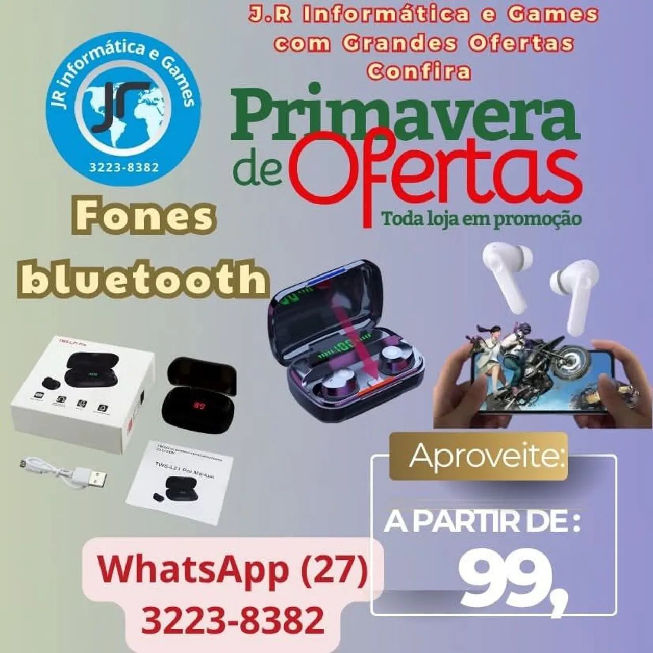 Fone de ouvido sem fio bluetooth 