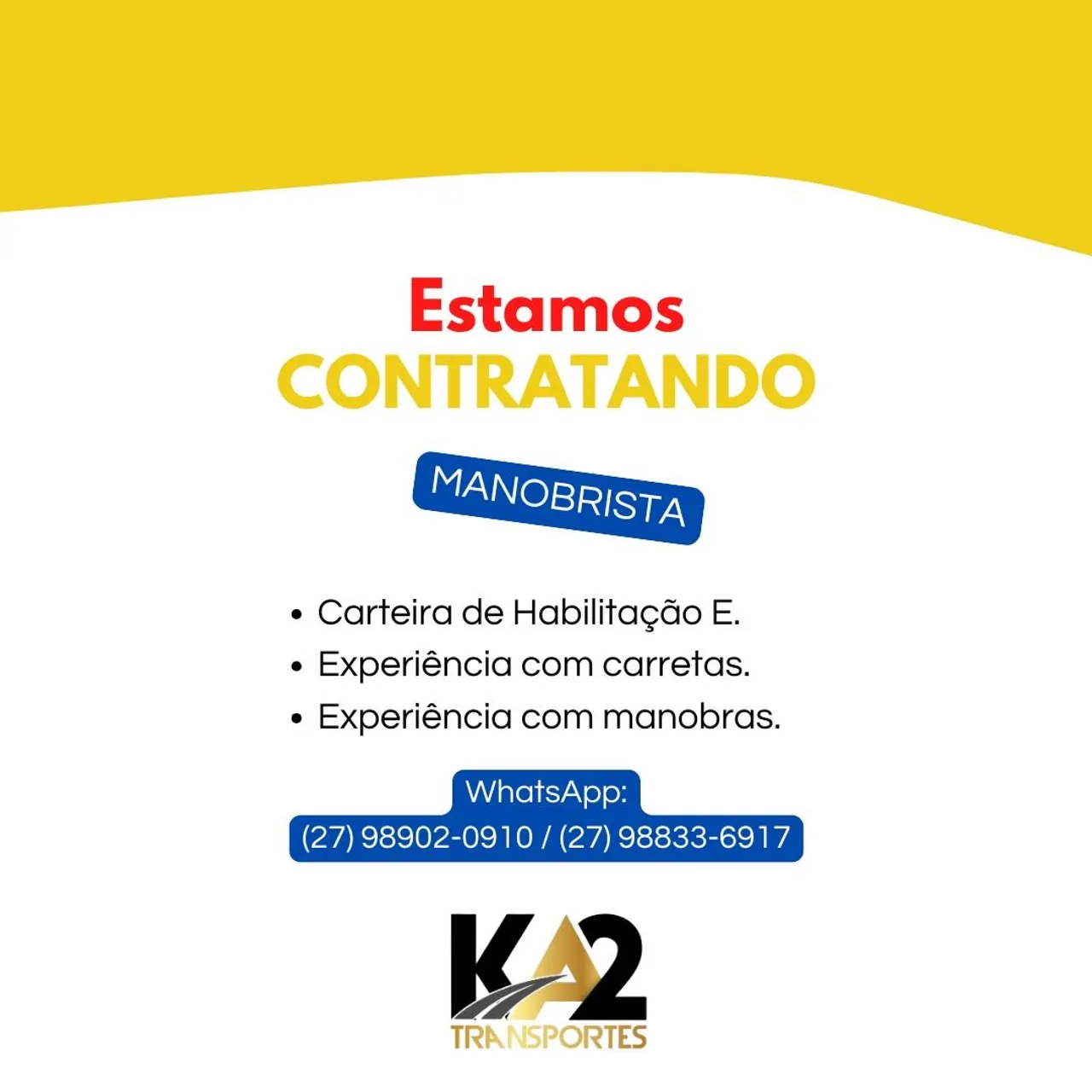 ESTAMOS CONTRATANDO MANOBRISTA 