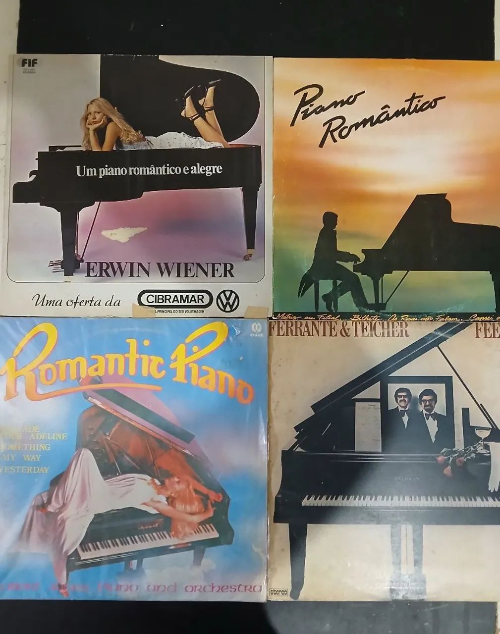 Lotes de 4 Discos de Vinil Piano Romântico - Coleção