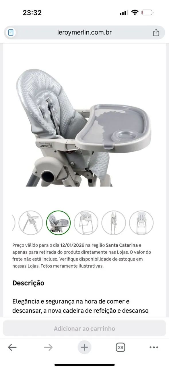 Cadeira de refeição e descanso Prima Pappa Zero 3 da Burigotto - EXCELENTE ESTADO!!! - Foto 2
