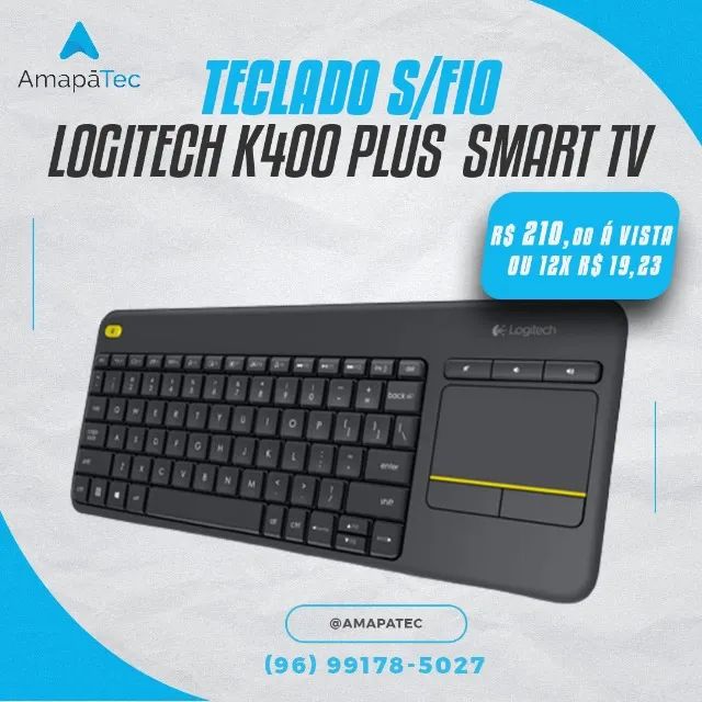 Teclado sem fio Logitech K400 Plus TV com Touchpad Integrado