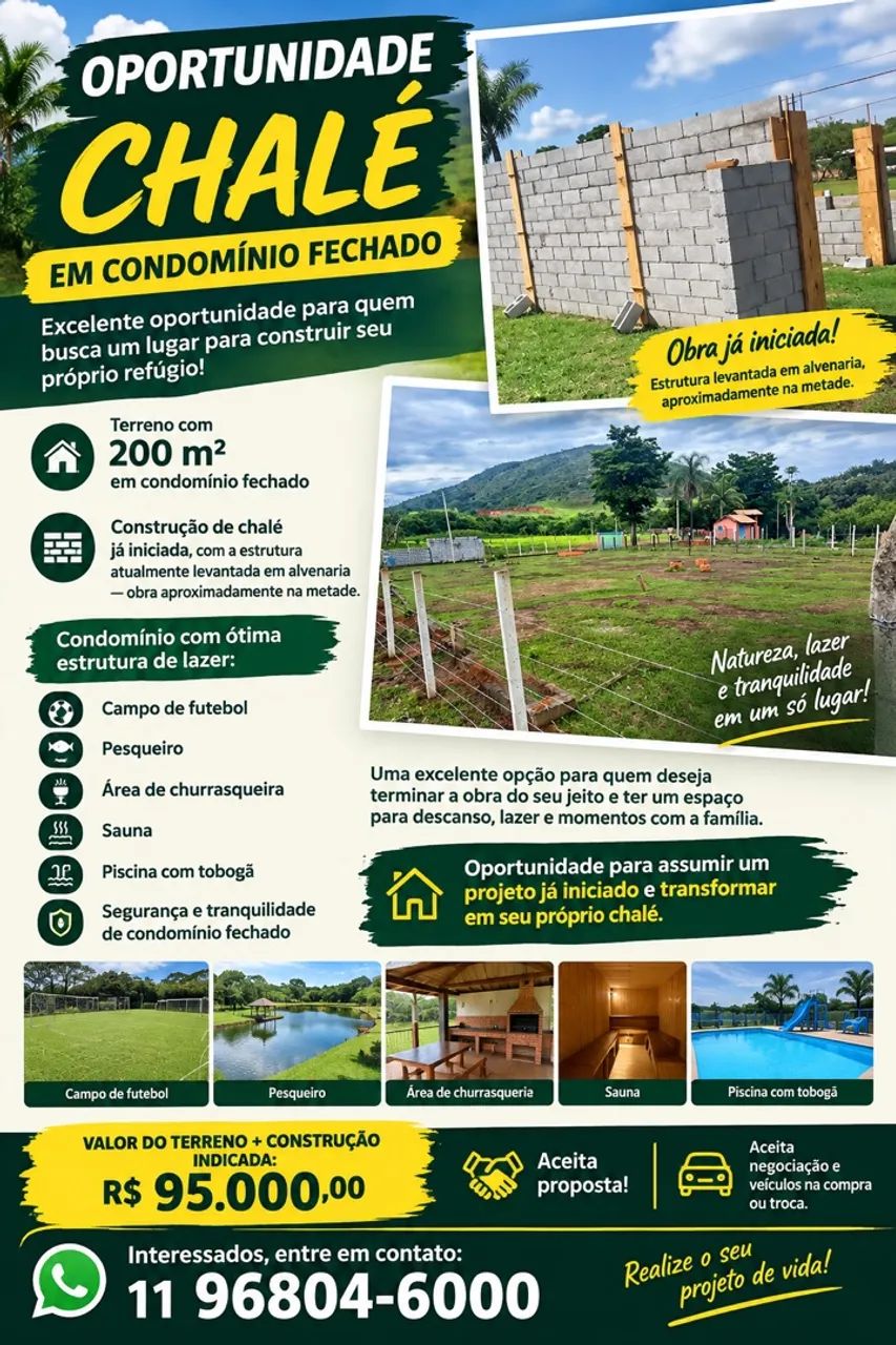 Terreno com chalé já em construção 