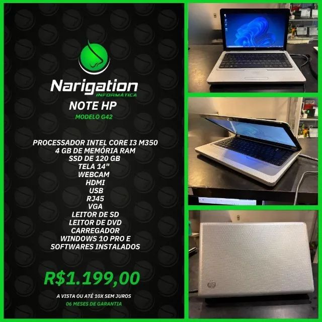 Notebook HP G42 Intel I3 4gb RAM SSD 120gb 