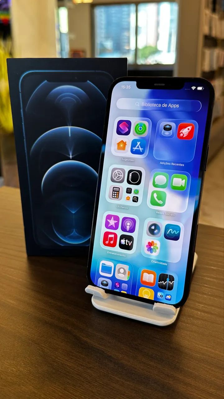 IPHONE 12 PRO MAX 128GB AZUL SEMINOVO / LOJA FÍSICA - Celulares e