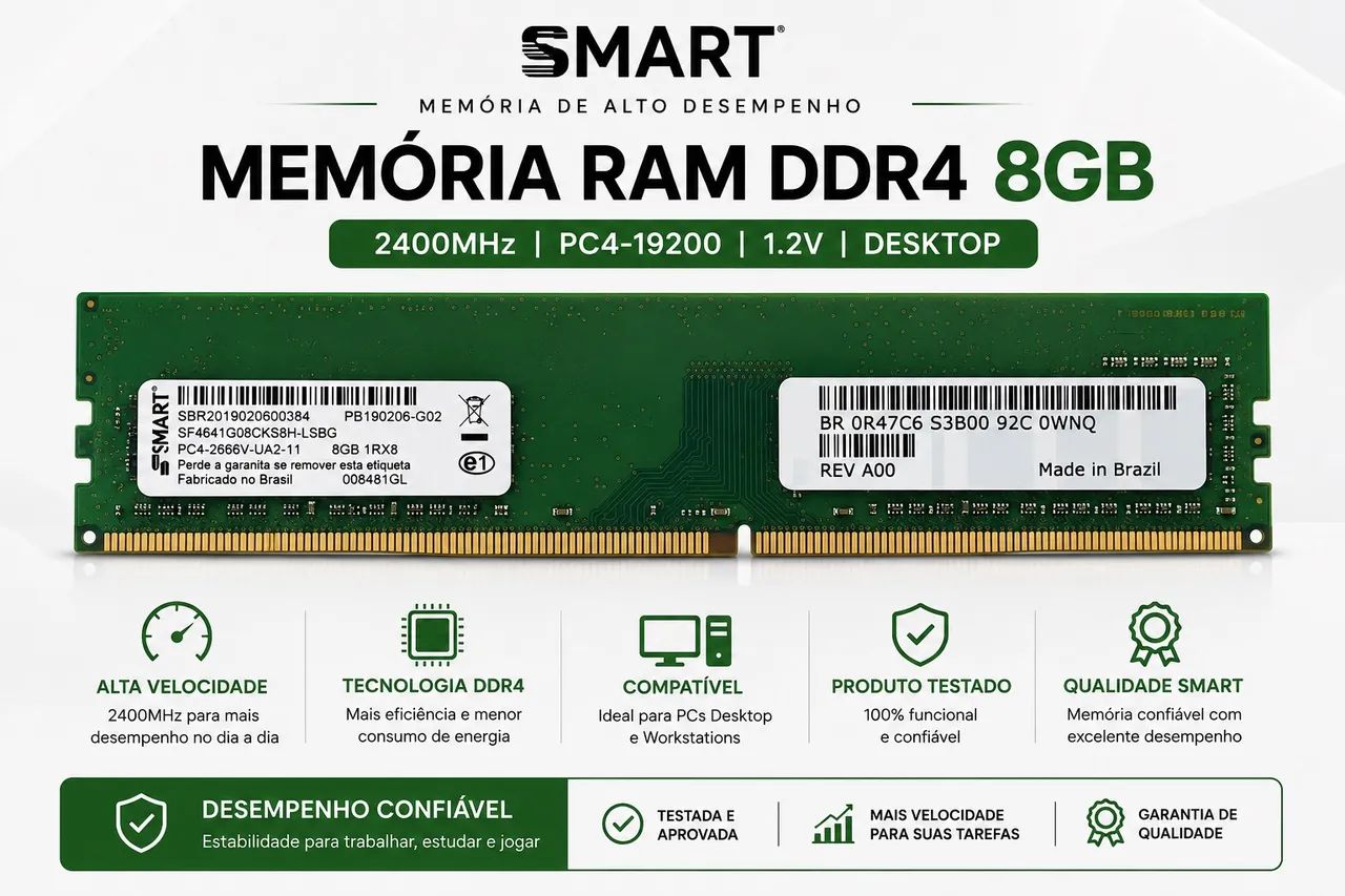 Memória RAM 8GB DDR4 2666MHz Smart (PC4-2666V-UA2-11) - Memória