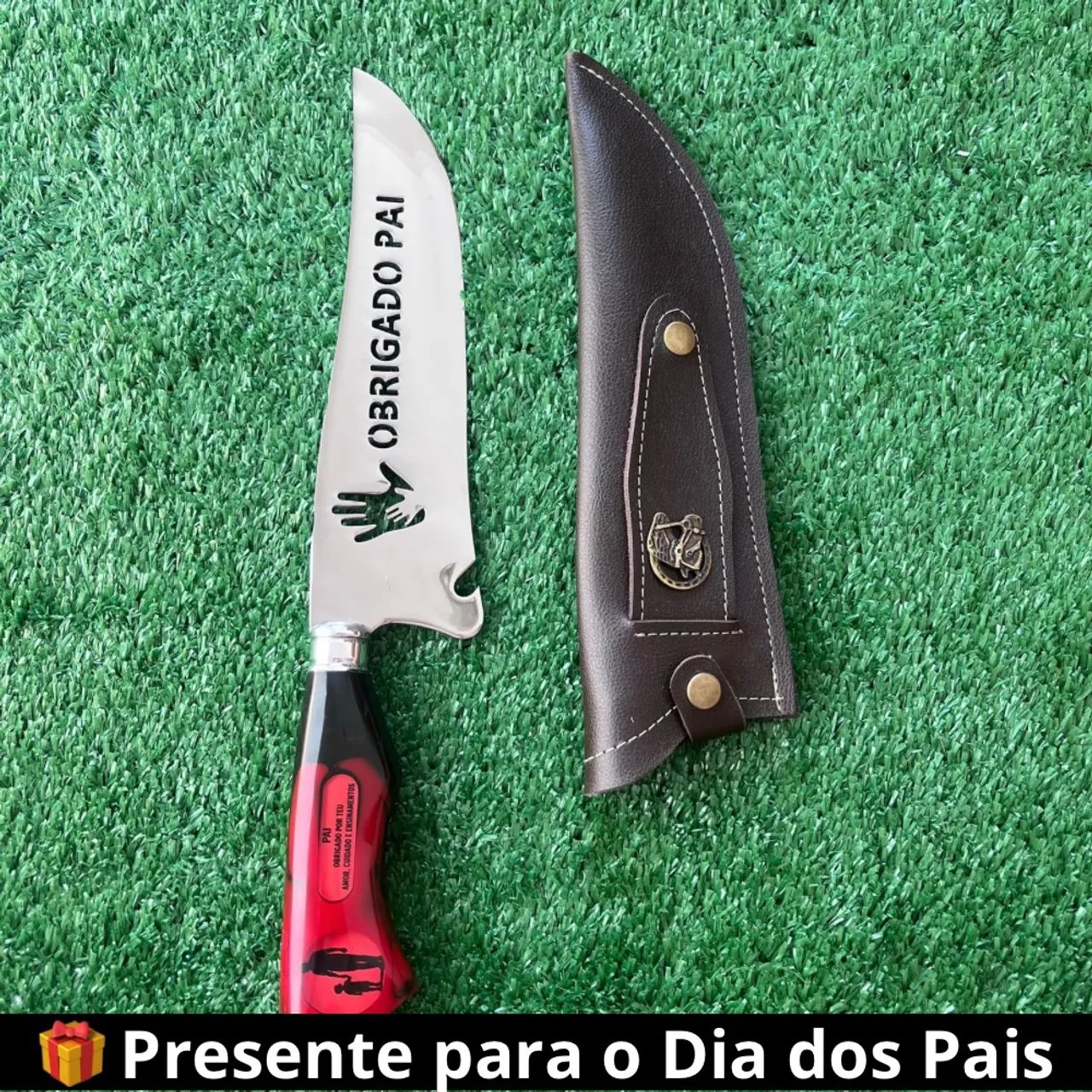 Faca Personalizada "Obrigado Pai" + Bainha | Presente Dia dos Pais