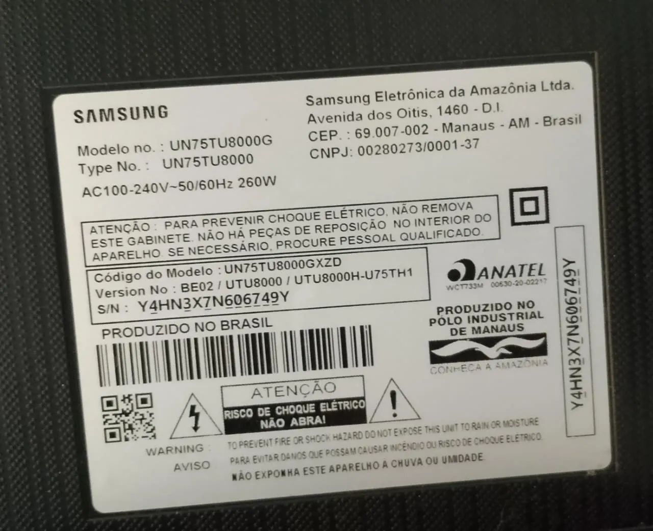 Tv 75 polegadas Samsung tela trincada